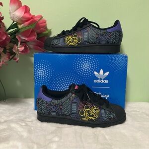 Adidas Black and Purple Sneakers with Disney Design